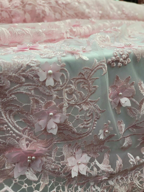 Pink 3D Floral Lace