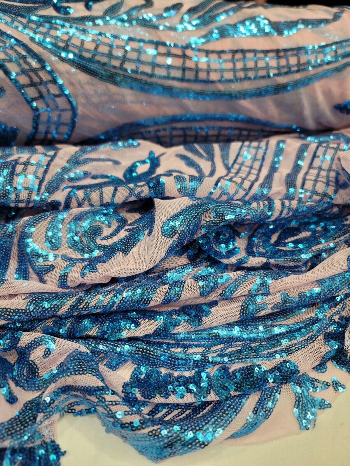 Royal Blue Sequin Lace Fabric