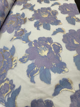 Brocade Floral Organza Fabric Lavender Blue