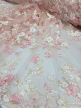 3D Floral Lace on Mesh Pink and Blush