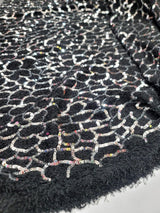 Sequin Faux Fur Stretch Fabric Black Silver