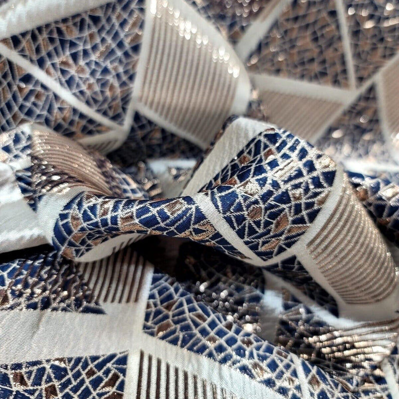 Brocade Jacquard Metallic Gold Geometric Navy Blue