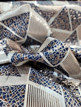 Brocade Jacquard Metallic Gold Geometric Navy Blue