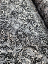 Floral Brocade Fabric Gray Metallic