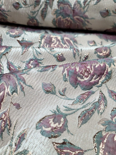 Brocade Jacquard Floral Fabric Beige Mauve
