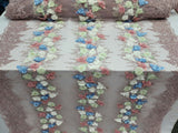 3D Beaded Lace Dusty Rose Blue Sage Floral