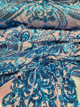Royal Blue Sequin Lace Fabric