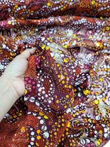 Maroon Sequins Embroidery Fish Net Lace