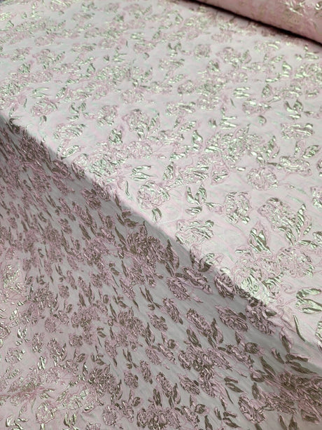 Brocade Jacquard Fabric Rose Pink Gold Metallic