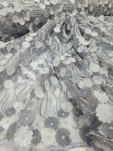 3D Floral Lace Gray Embroidery Sequin Fabric