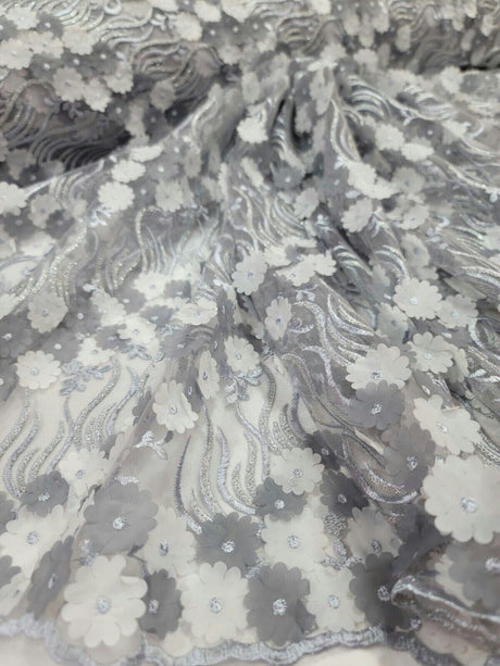 3D Floral Lace Gray Embroidery Sequin Fabric