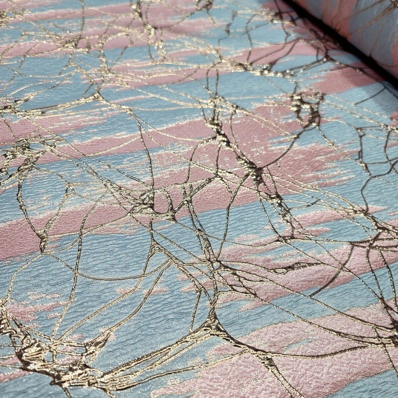 Brocade Jacquard Fabric Pink Sky Blue Metallic Rose Gold