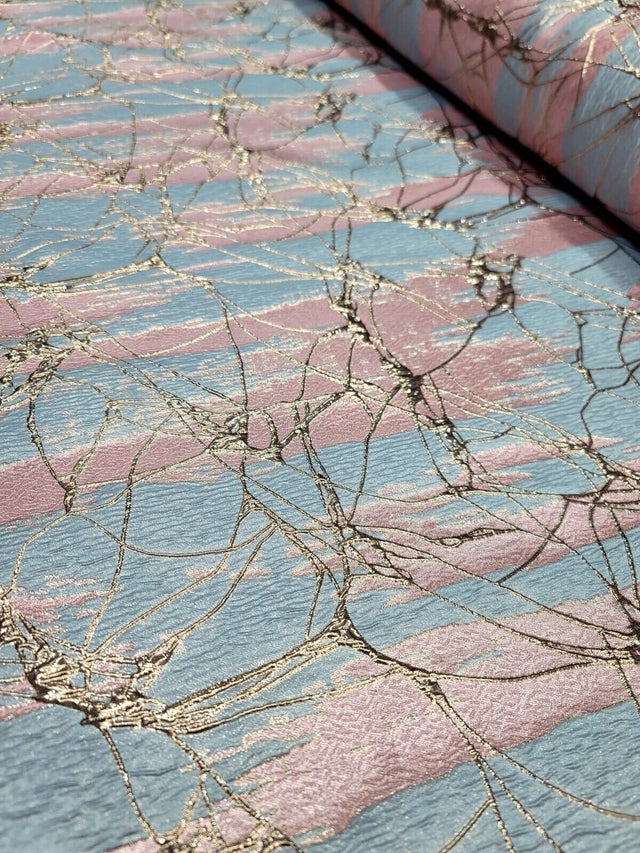 Brocade Jacquard Fabric Pink Sky Blue Metallic Rose Gold