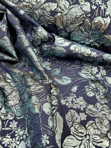 Metallic Blue Floral Brocade Fabric