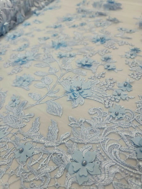 3D Floral Lace Sky Blue