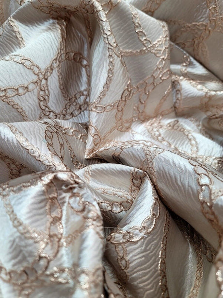 Brocade Jacquard Fabric Gold Metallic Chain Geometric Pattern