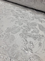 White Silver Floral Brocade Fabric