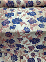 Brocade Jacquard Floral Metallic Fabric Royal Blue Pink
