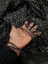 Black Stretch Mesh Iridescent Sequins Fabric