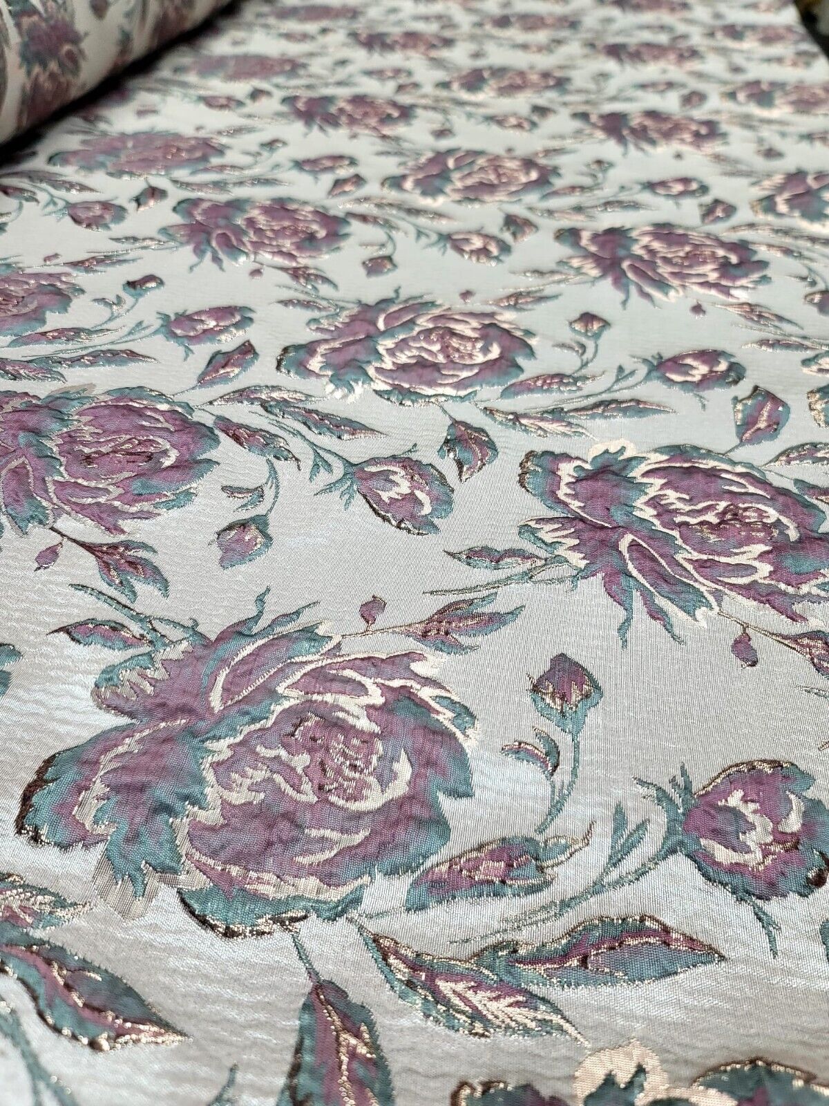 Brocade Jacquard Floral Fabric Beige Mauve