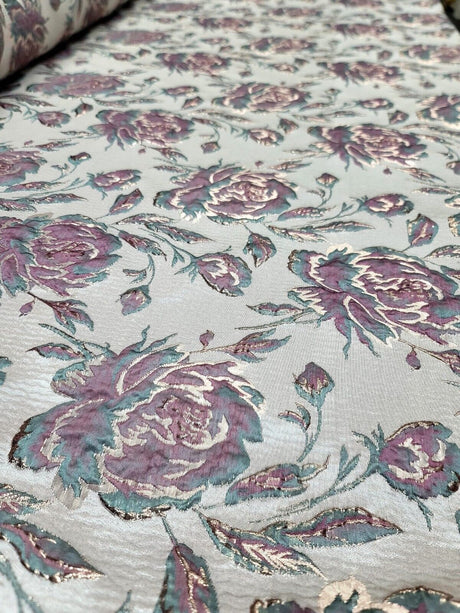 Brocade Jacquard Floral Fabric Beige Mauve
