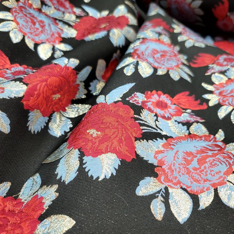 Brocade Jacquard Floral Black Fabric