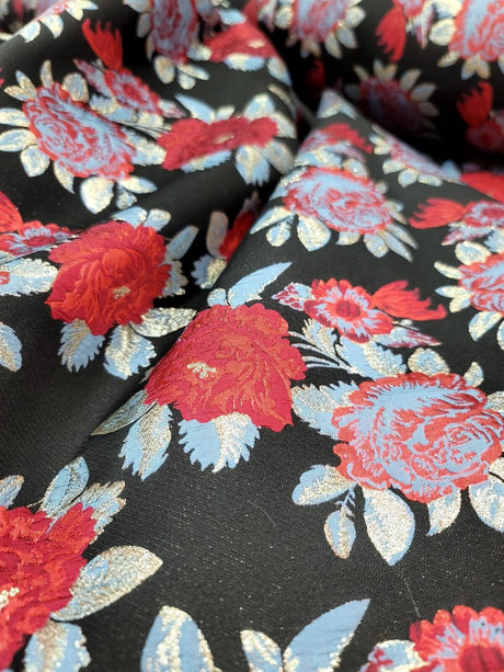 Brocade Jacquard Floral Black Fabric