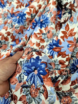 Brocade Jacquard Floral Chenille Fabric Blue Maroon Coral