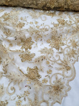 Gold Beaded Sequins Embroidery Bridal Lace