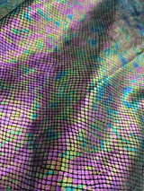 Stretch Velvet Foil Fabric Iridescent Black Green Purple