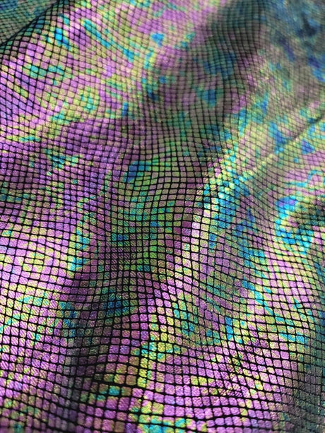 Stretch Velvet Foil Fabric Iridescent Black Green Purple
