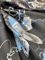 Brocade Jacquard Metallic Silver Blue Floral Black