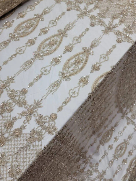 Beaded Lace Embroidery Floral Champagne