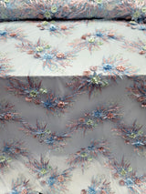 3D Floral Lace with Rhinestones in Sage Pink and Sky Blue