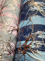 Brocade Jacquard Metallic Navy Blue Sky Blue Gold