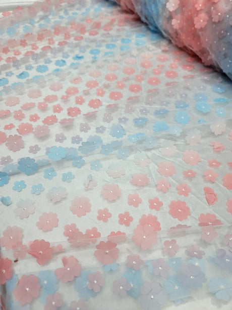 3D Floral Lace Multicolor Coral Blue