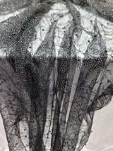 Embroidered Bridal Lace Fabric Black Silver