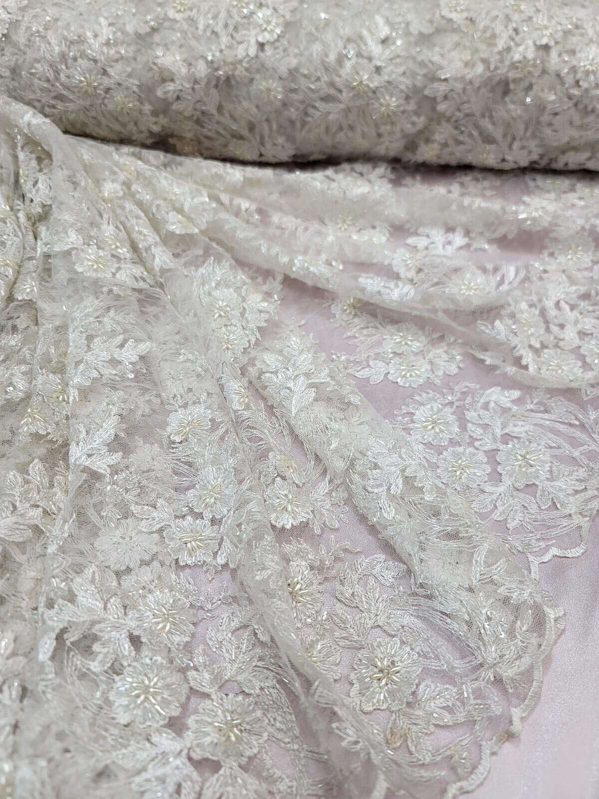 Beaded Embroidered Lace Ivory