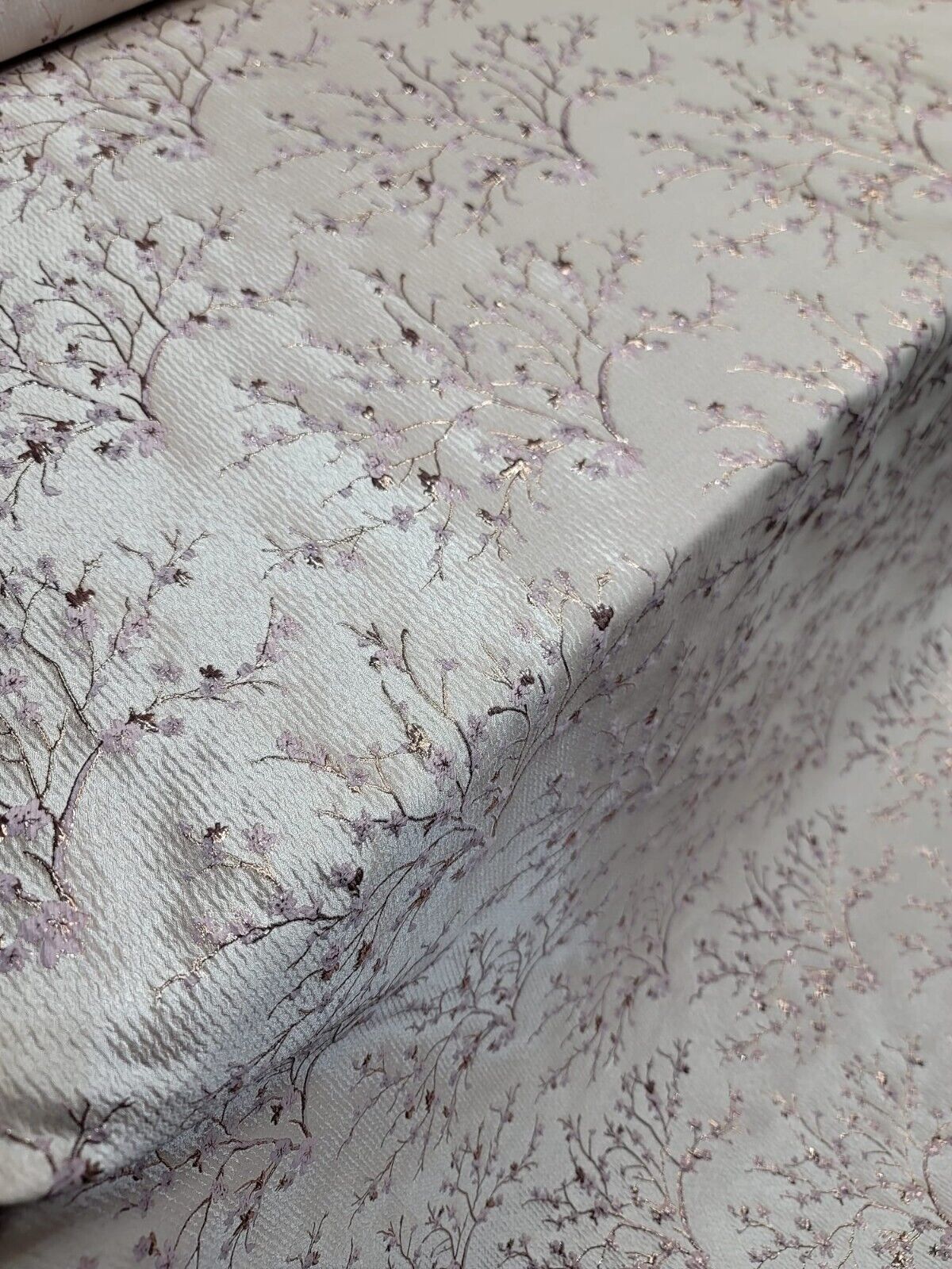 Metallic Floral Brocade Fabric Beige Pink Flowers
