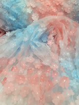 3D Floral Lace Multicolor Coral Blue