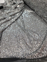 Sequin Stretch Mesh Fabric Silver on Black
