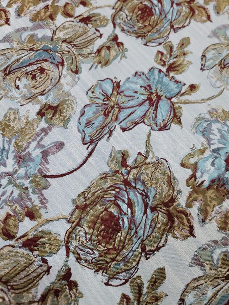 Brocade Chenille Damask Fabric Mint Dark Gold