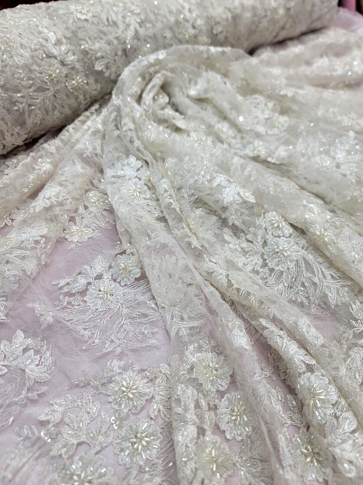Beaded Embroidered Lace Ivory