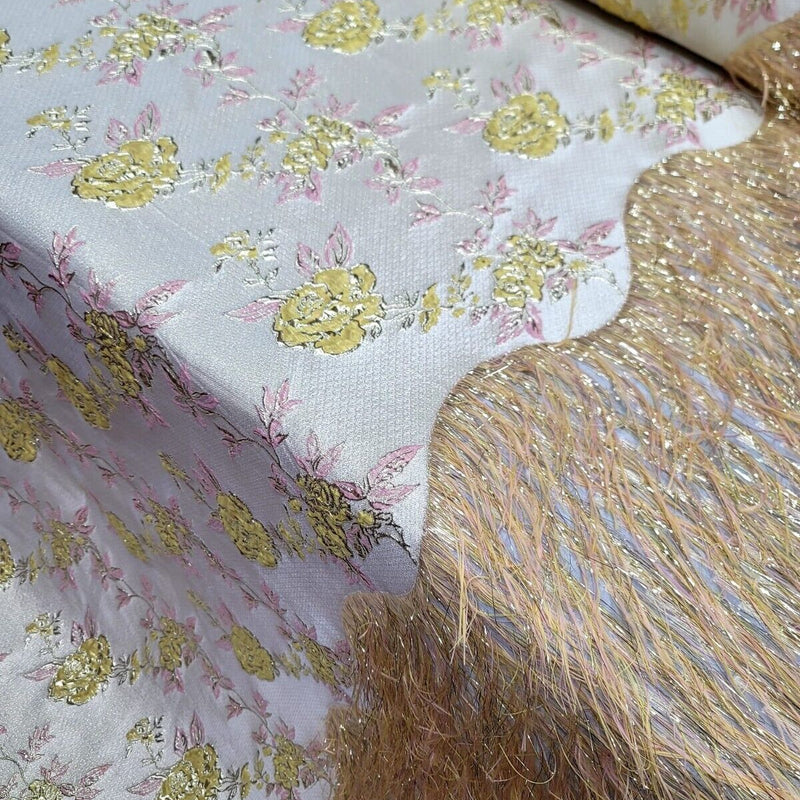 Brocade Jacquard Metallic Yellow Pink Gold