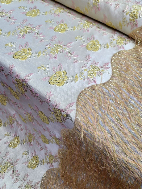 Brocade Jacquard Metallic Yellow Pink Gold