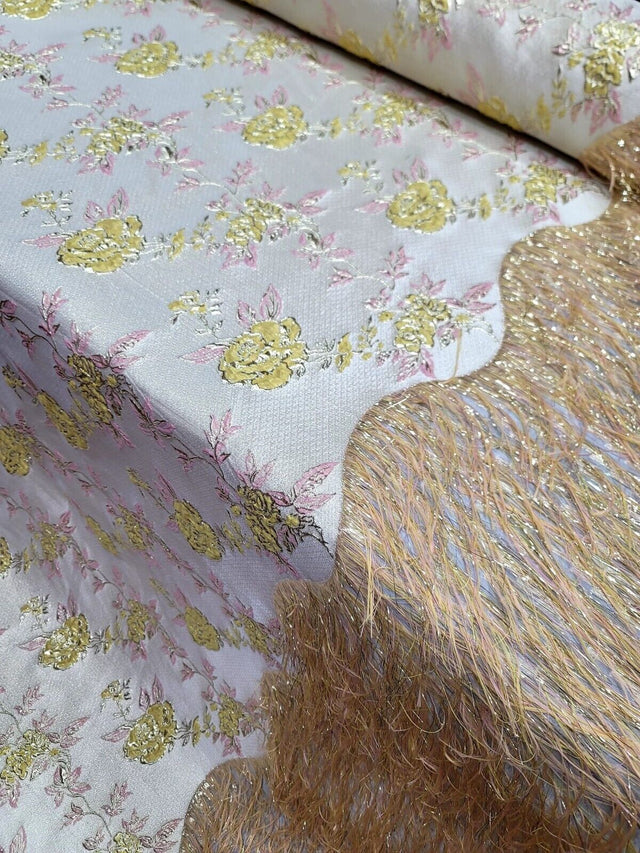 Brocade Jacquard Metallic Yellow Pink Gold