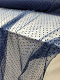 Tulle Mesh Fabric Navy Blue with Black Velvet Polka Dots