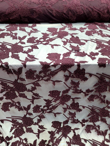 Floral Lace Stretch Mesh Fabric Eggplant