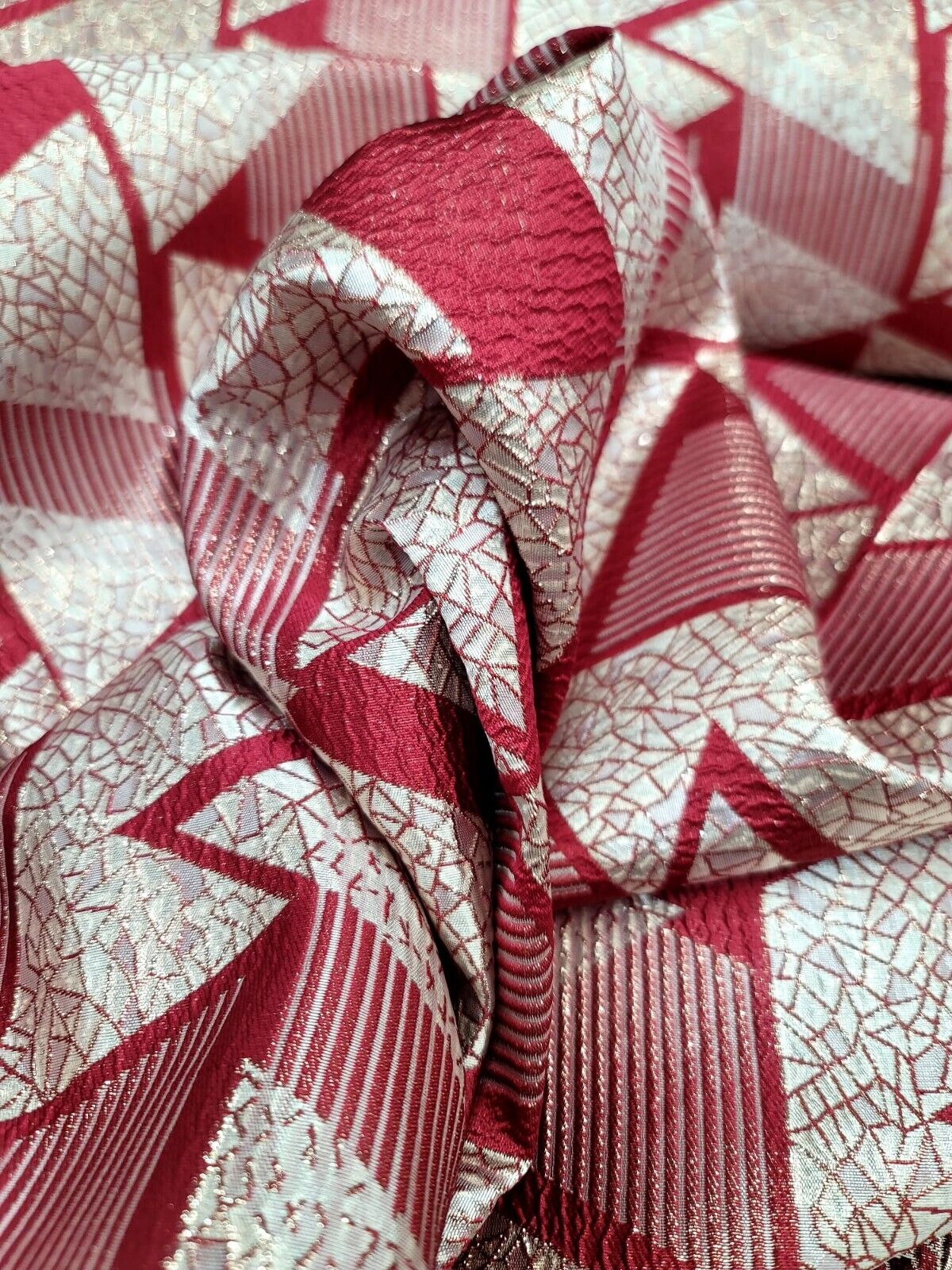 Brocade Jacquard Red Gold Metallic Geometric