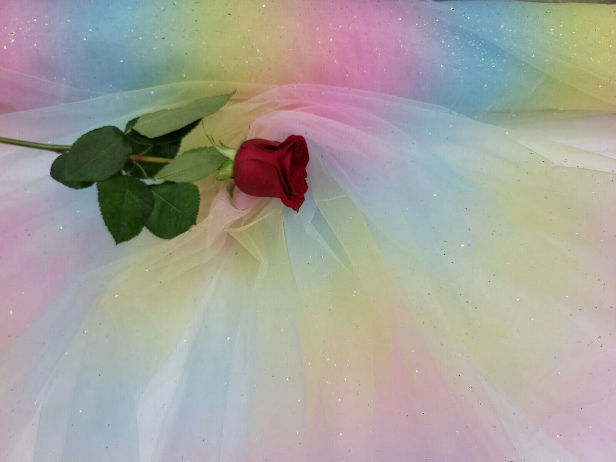 Rainbow Glitter Tulle Fabric
